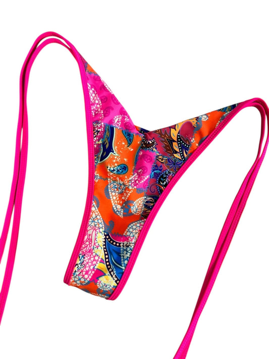 BANDANA BAY LINED V CUT THONG BOTTOM - Berry Beachy Swimwear