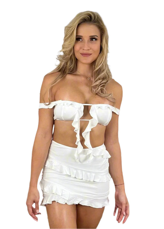 CELINE RUFFLE SKIRT - WHITE - Berry Beachy Swimwear