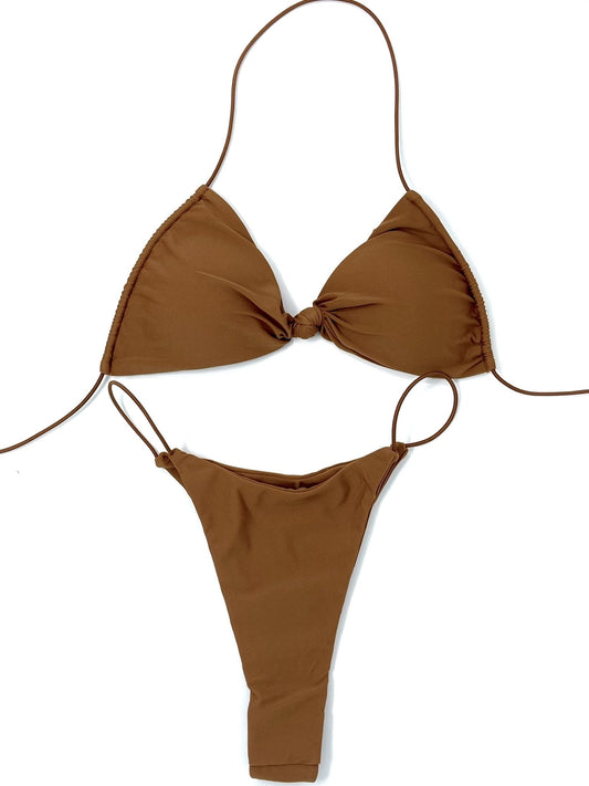 MICRO SKIN BOW TOP - CAMEL - Berry Beachy Swimwear