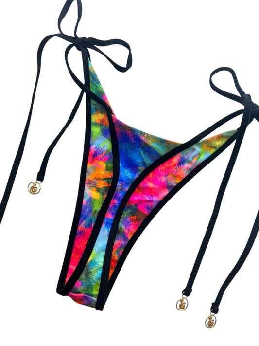 NEON PALMS LINED V CUT THONG - Berry Beachy Swimwear
